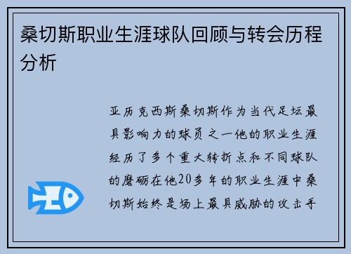 桑切斯职业生涯球队回顾与转会历程分析